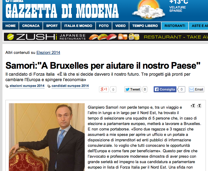 Samorì alla Gazzetta di Modena: "A Bruxelles per aiutare il nostro Paese"