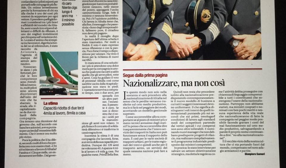 alitalia articolo gianpiero samorì il tempo 28 aprile 2017